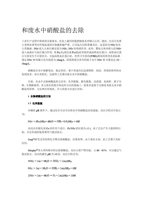 废水中硝酸盐的去除汇总