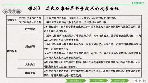 高考历史一轮岳麓版通史复习西方工业文明的确立与纵深发展——两次工业革命时期的世界近代以来世界科学技术