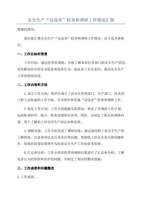 安全生产“反违章”检查和调研工作情况汇报