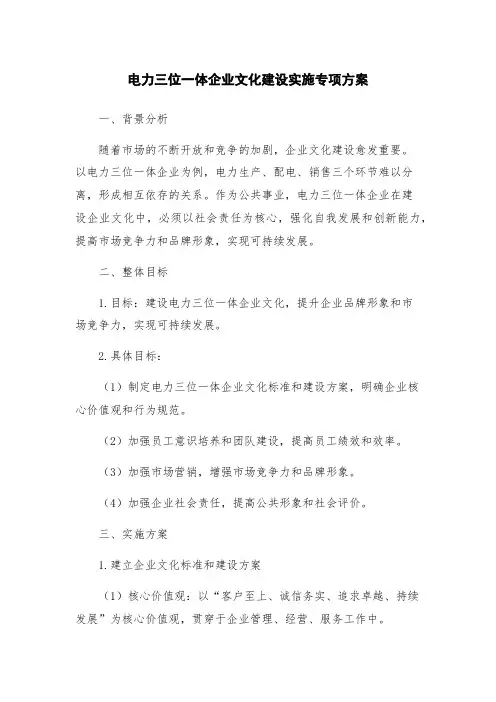 电力三位一体企业文化建设实施专项方案