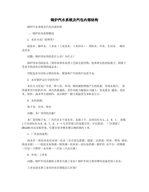 锅炉汽水系统及汽包内部结构