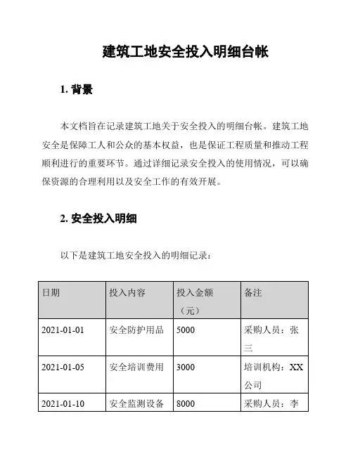 建筑工地安全投入明细台帐