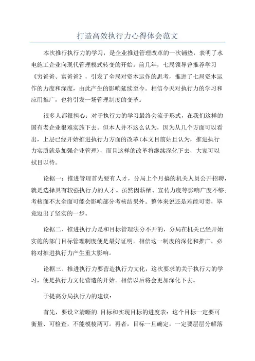 打造高效执行力心得体会范文