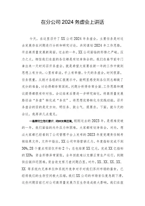 在分公司2024务虚会上讲话