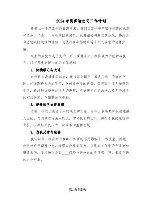 2024年度保险公司工作计划（3篇）