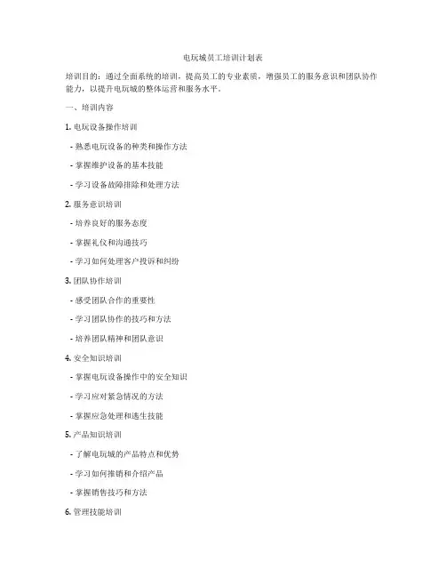电玩城员工培训计划表