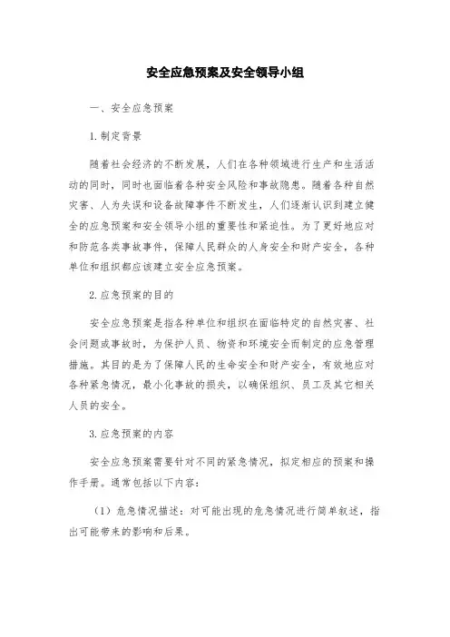 安全应急预案及安全领导小组