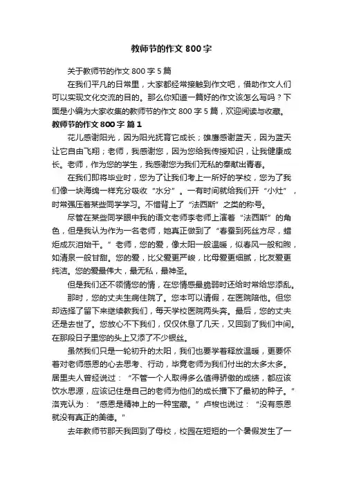 关于教师节的作文800字5篇