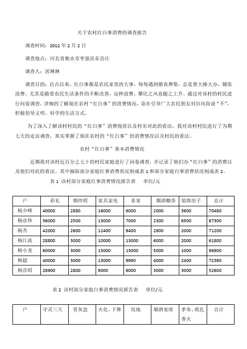 关于农村红白事消费的调查报告