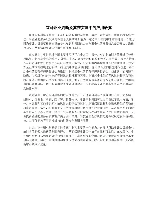 审计职业判断及其在实践中的应用研究