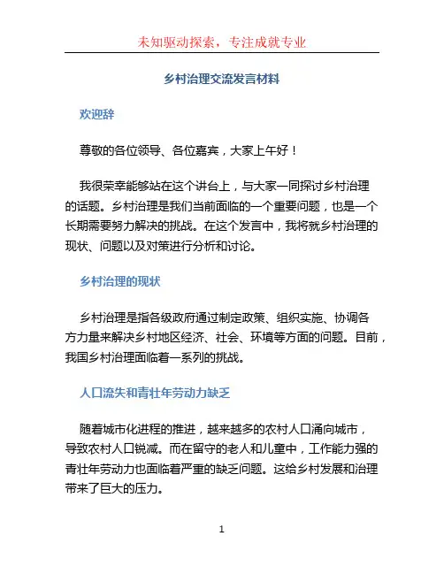 乡村治理交流发言材料