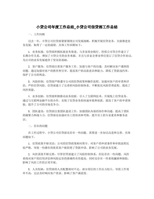 小贷公司年度工作总结_小贷公司信贷部工作总结