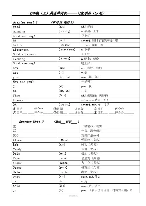 七年级上英语词汇记忆手册(人教版)