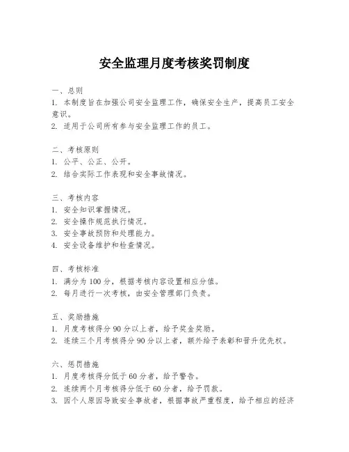 安全监理月度考核奖罚制度