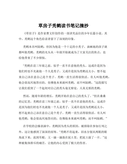 草房子秃鹤读书笔记摘抄