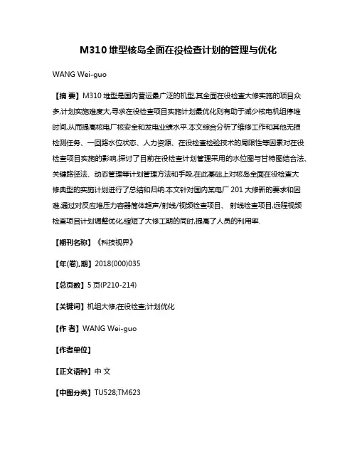 M310堆型核岛全面在役检查计划的管理与优化