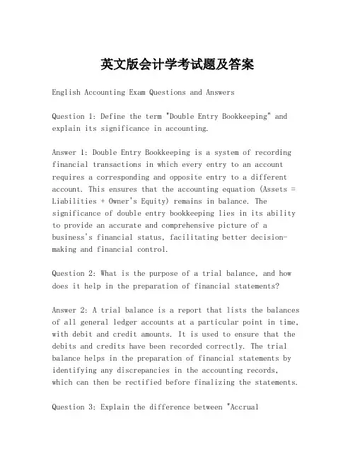 英文版会计学考试题及答案