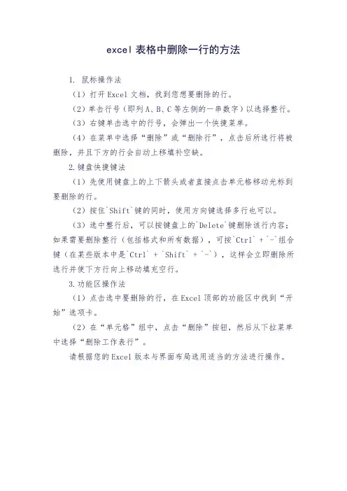 excel表格中删除一行的方法