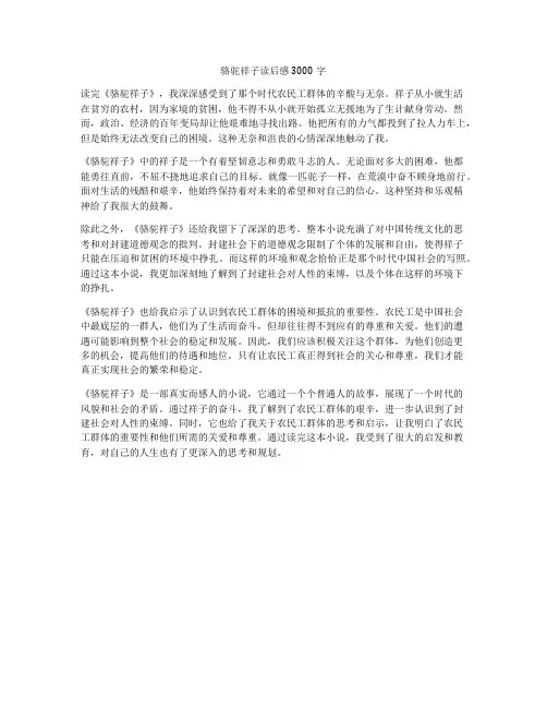 骆驼祥子读后感3000字