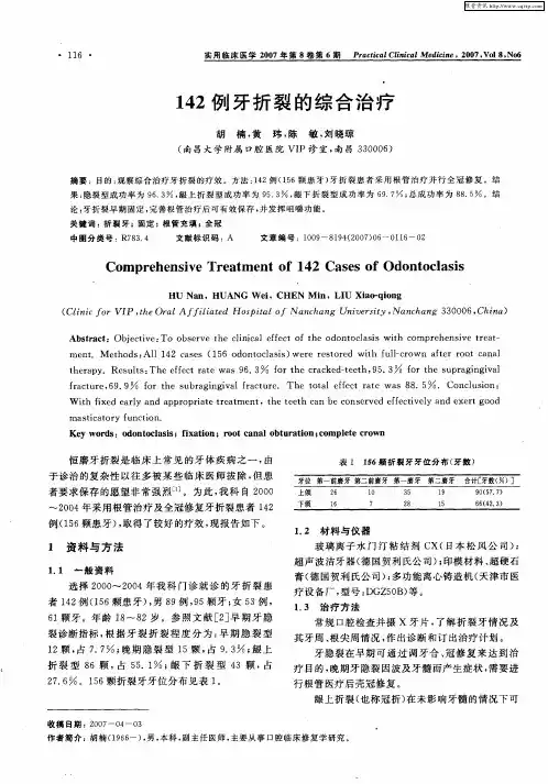 142例牙折裂的综合治疗