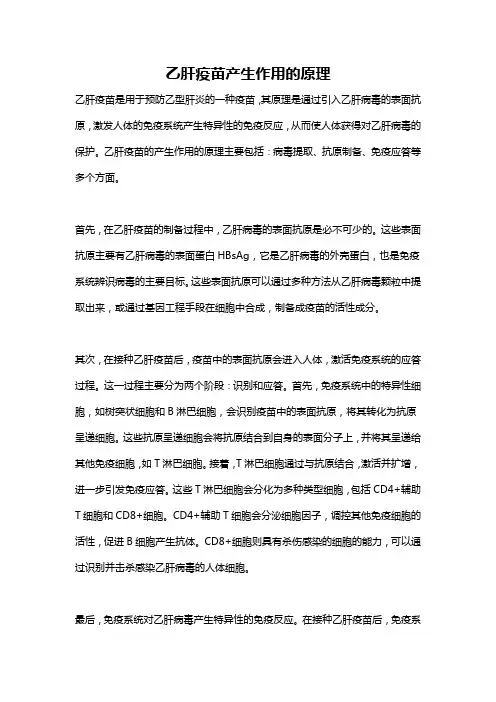 乙肝疫苗产生作用的原理