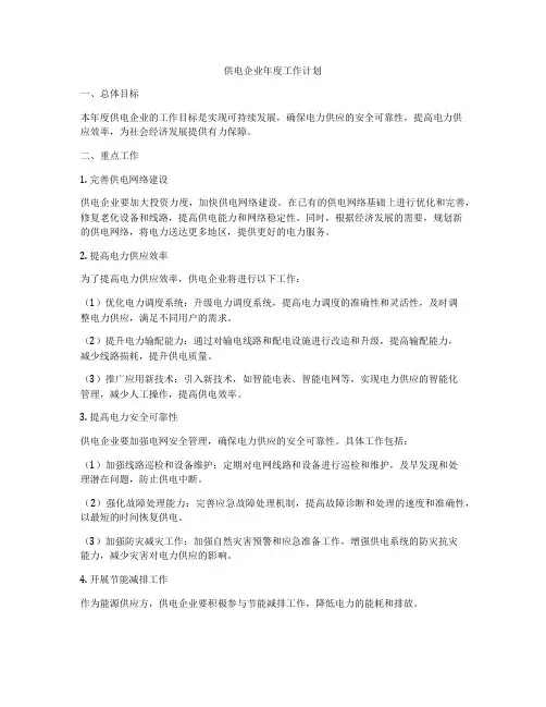 供电企业年度工作计划