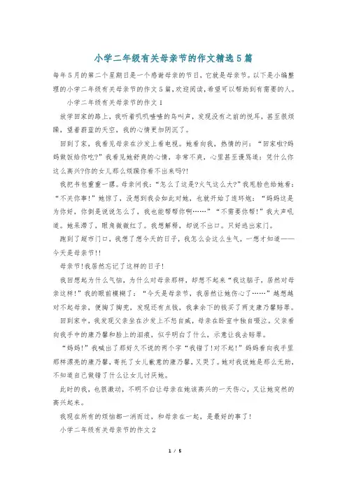 小学二年级有关母亲节的作文精选5篇