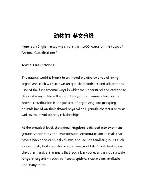 动物的 英文分级