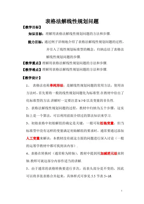 表格法解线性规划问题
