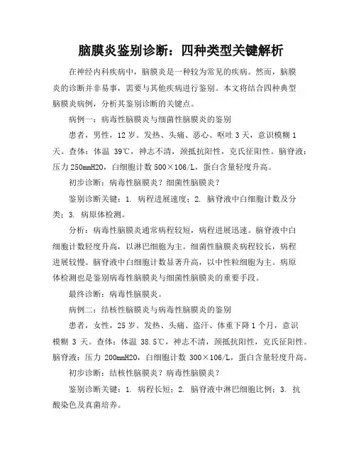 脑膜炎鉴别诊断：四种类型关键解析