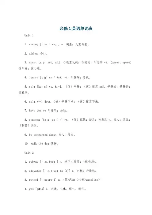 必修1英语单词表