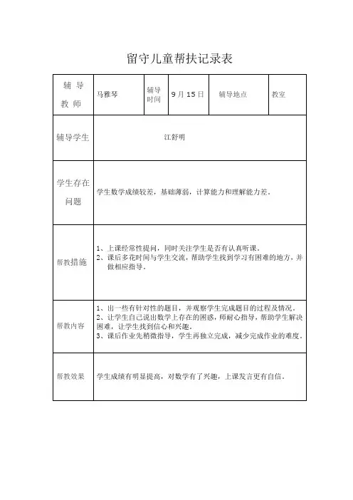 留守儿童帮扶记录表