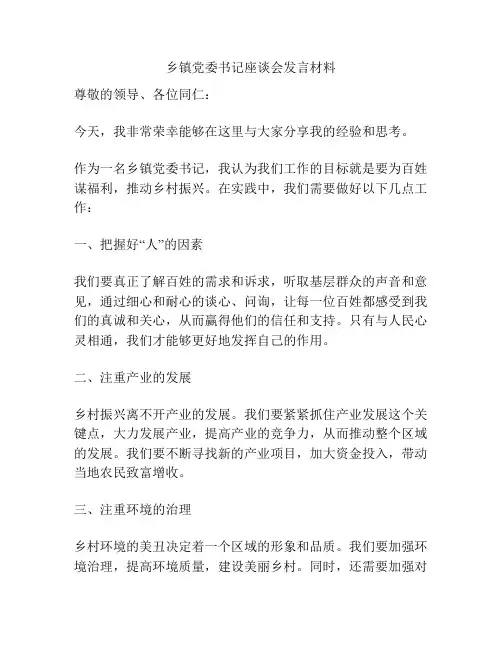 乡镇党委书记座谈会发言材料