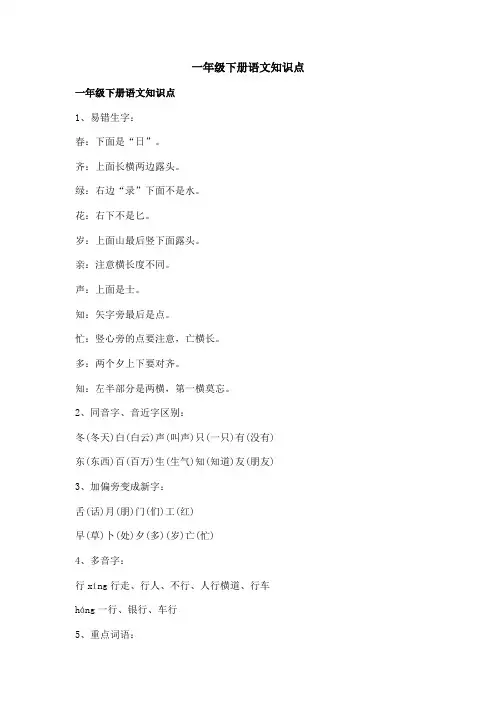 一年级下册语文知识点