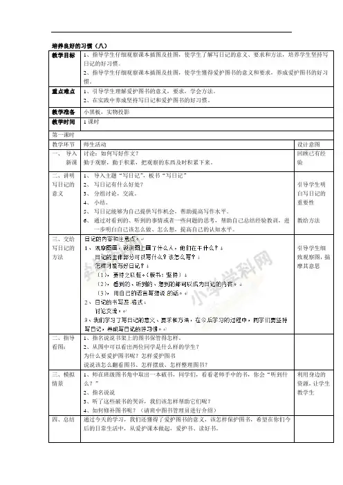 四年级下语文教案-培养良好的习惯-