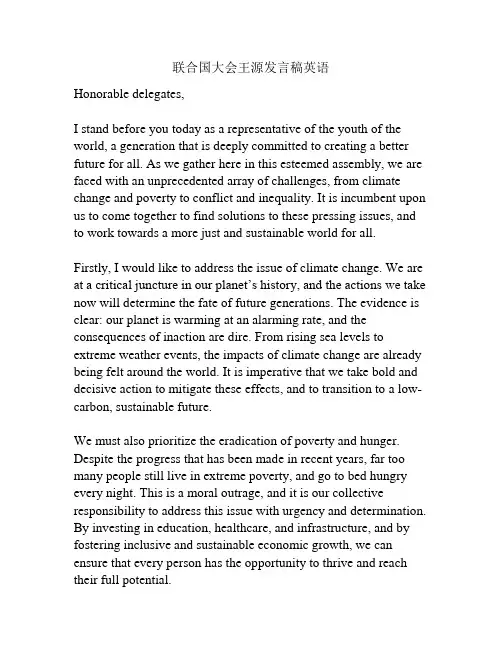 联合国大会王源发言稿英语