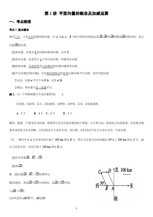 第1讲 平面向量的概念及加减运算(教师版)