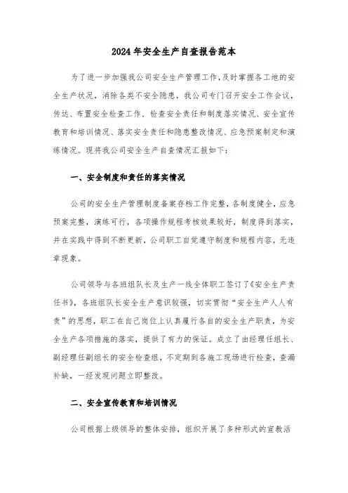 2024年安全生产自查报告范本(七篇)