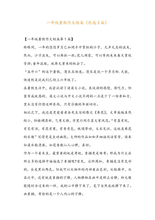 一年级暑假作文短篇(优选3篇)