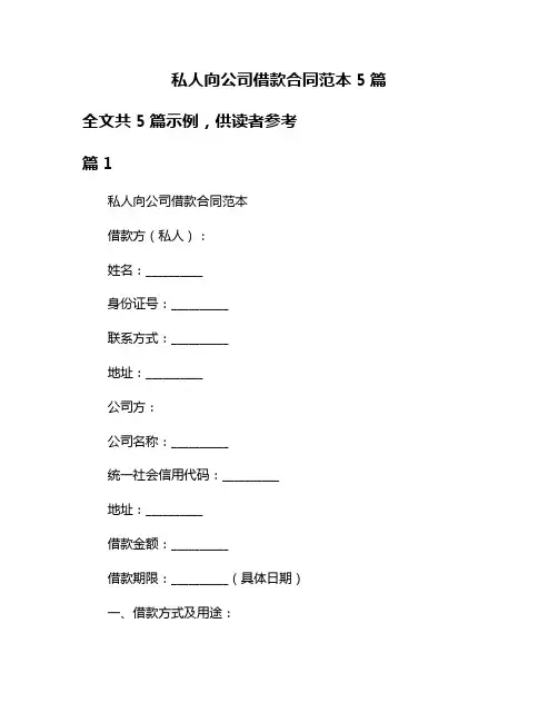 私人向公司借款合同范本5篇