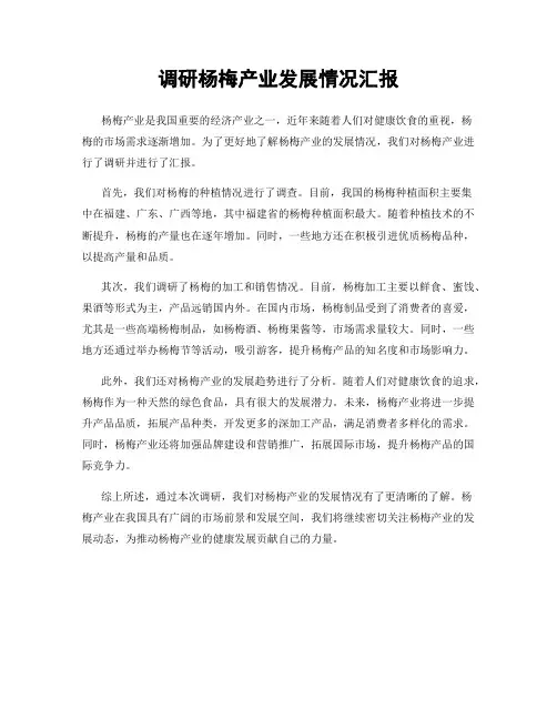 调研杨梅产业发展情况汇报