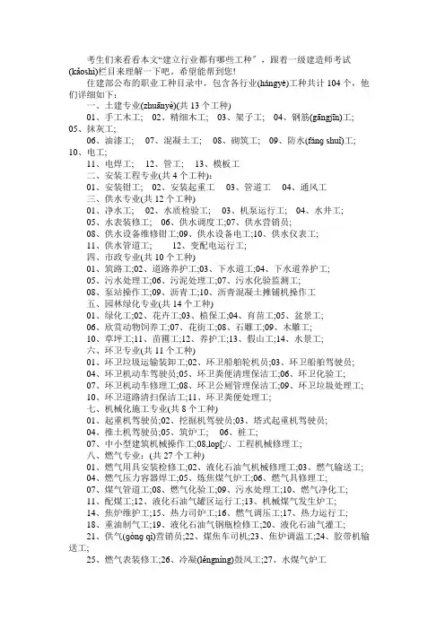 建设行业都有哪些工种