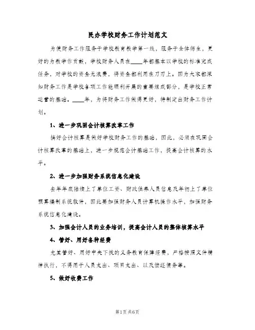 2024年民办学校财务工作计划范文(三篇)