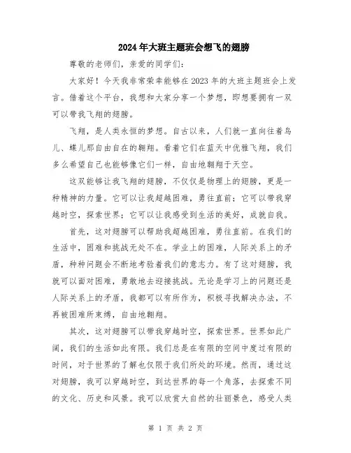 2024年大班主题班会想飞的翅膀