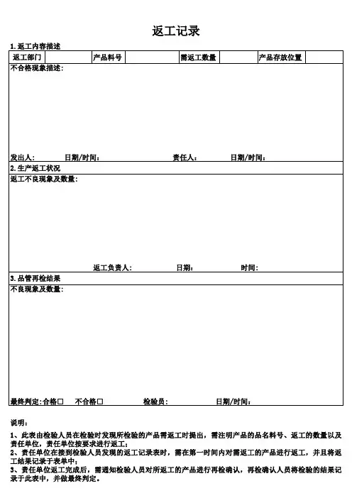 生产返工记录表