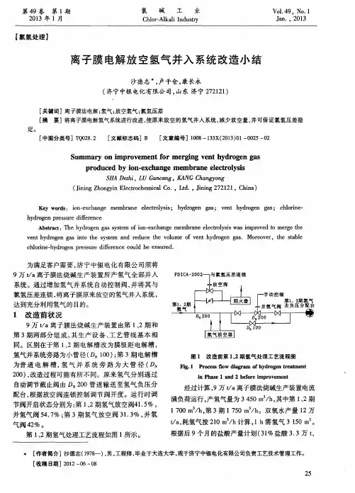 离子膜电解放空氢气并入系统改造小结