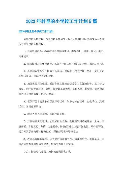 2023年村里的小学校工作计划5篇