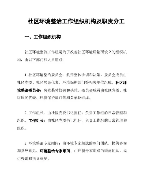 社区环境整治工作组织机构及职责分工