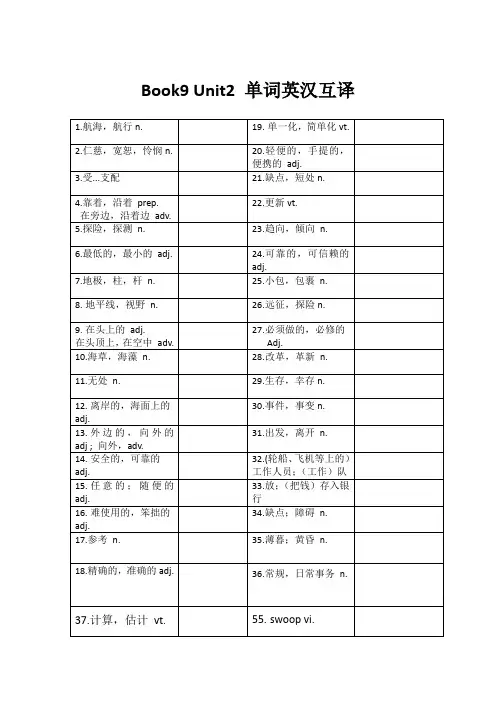 人教版高中英语选修9U2词汇默写纸