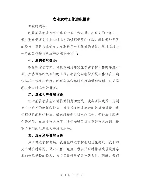 农业农村工作述职报告